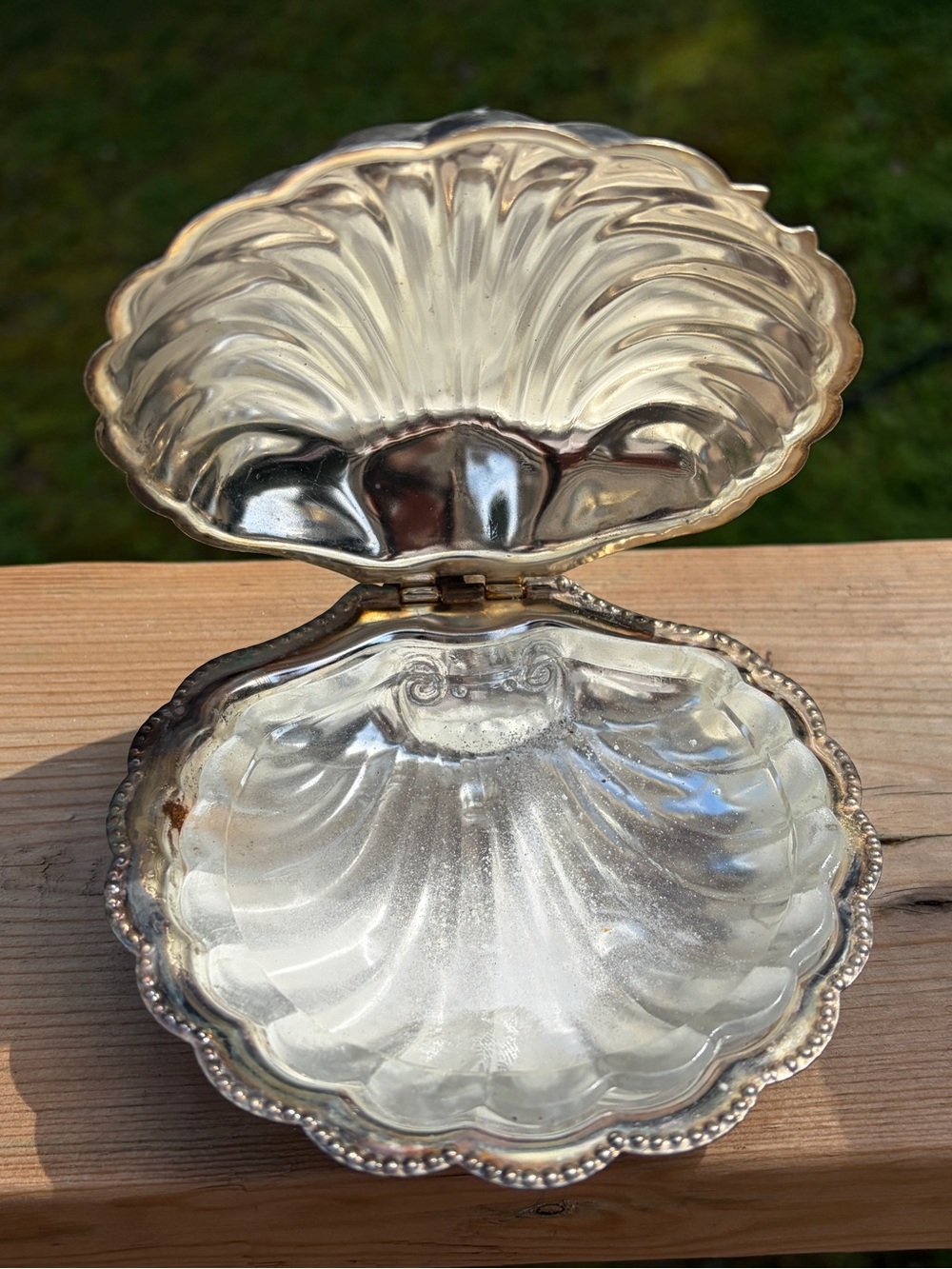 Vintage Silver-Plated Shell Shape Butter Dish White Glass Insert Jam Caviar Dish